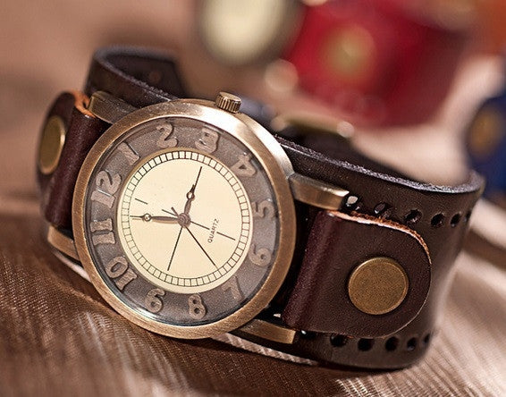 Genuine Leather Bracelet Watch Men - PicaPicaBeauty 