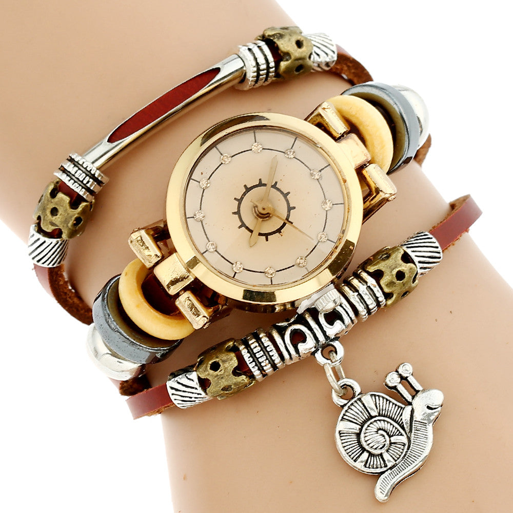 Genuine Leather Triple Bracelet Wrist Watch - PicaPicaBeauty 