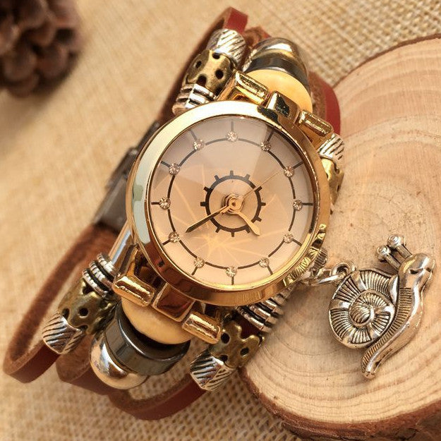 Genuine Leather Triple Bracelet Wrist Watch - PicaPicaBeauty 